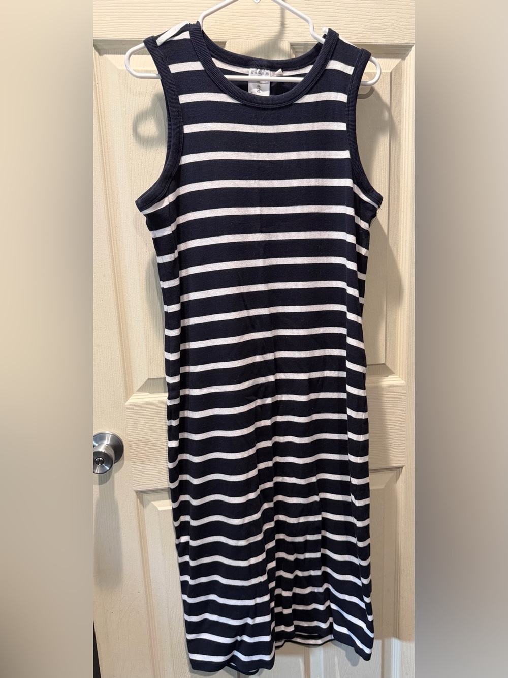Serra Navy and White Striped Maxi Dress